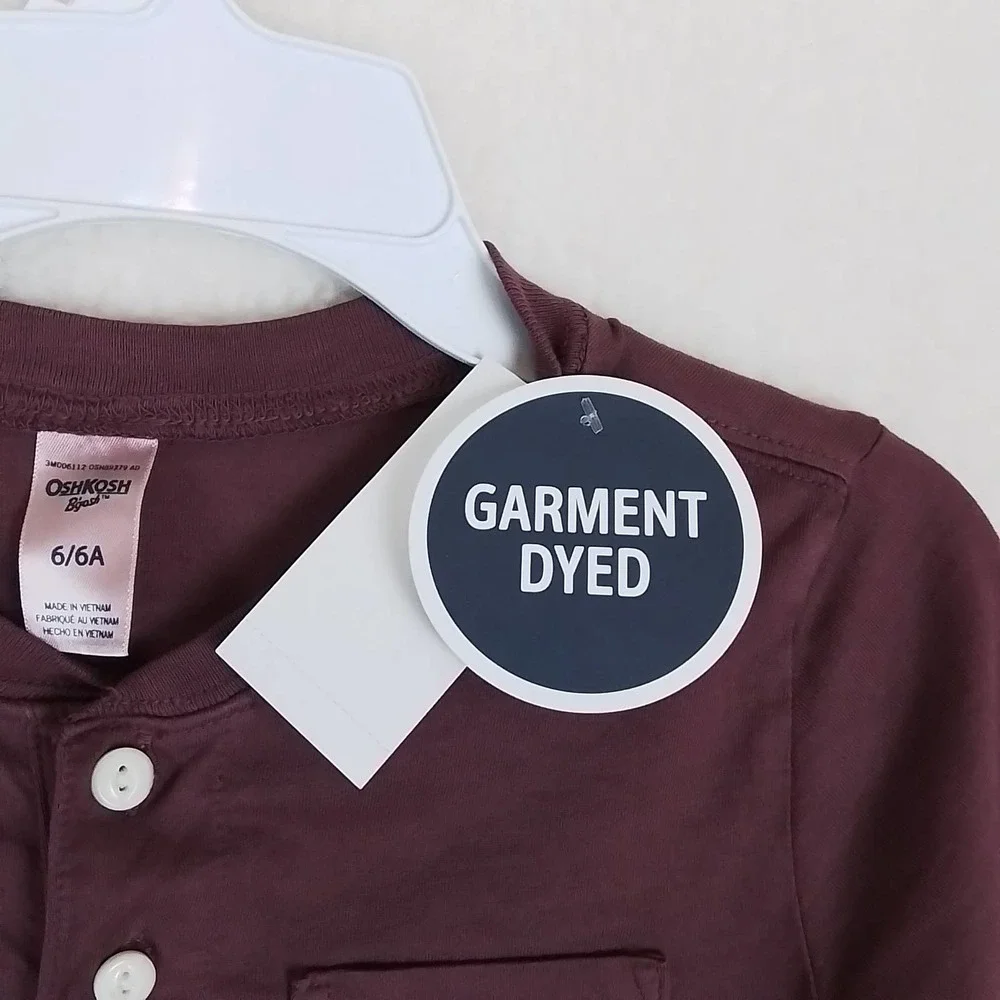 OshKosh Long‎ Sleeve Cotton Henley Tee Boys Size 6 in Burgundy
